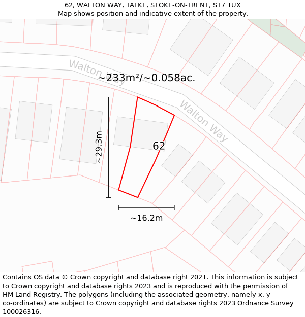 62, WALTON WAY, TALKE, STOKE-ON-TRENT, ST7 1UX: Plot and title map