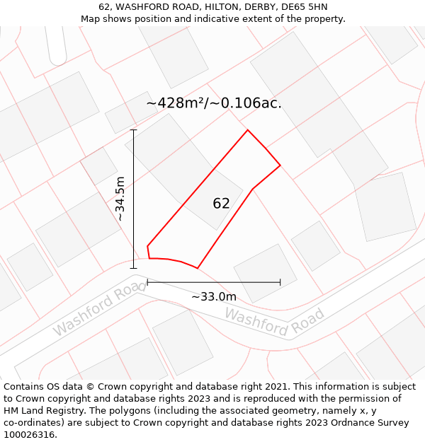 62, WASHFORD ROAD, HILTON, DERBY, DE65 5HN: Plot and title map