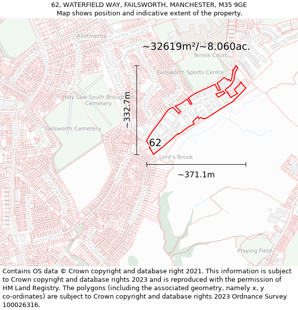 62, WATERFIELD WAY, FAILSWORTH, MANCHESTER, M35 9GE: Plot and title map