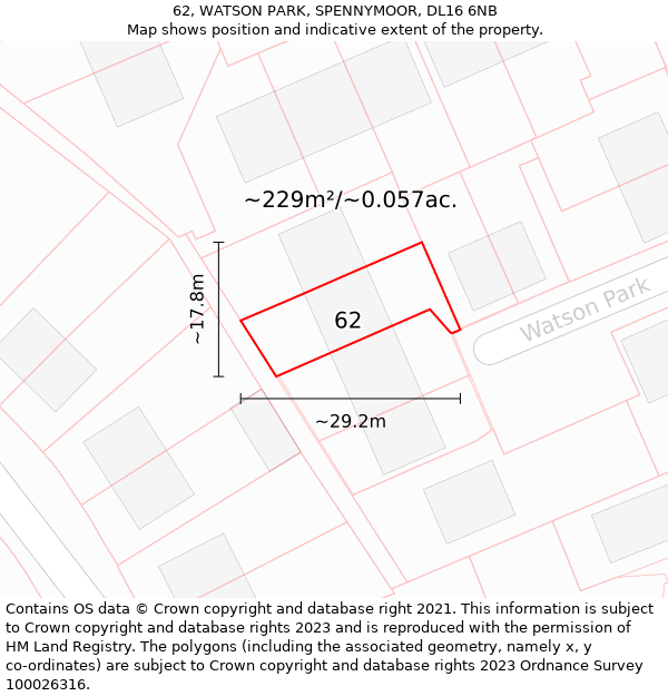 62, WATSON PARK, SPENNYMOOR, DL16 6NB: Plot and title map