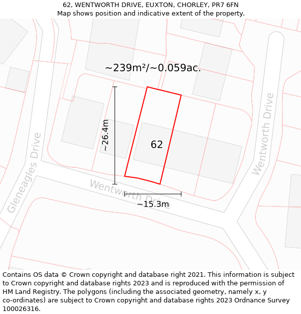 62, WENTWORTH DRIVE, EUXTON, CHORLEY, PR7 6FN: Plot and title map