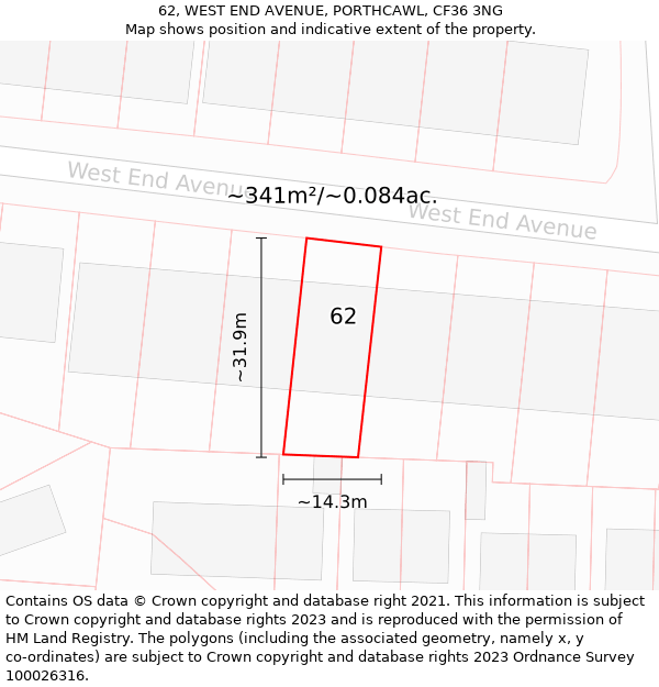 62, WEST END AVENUE, PORTHCAWL, CF36 3NG: Plot and title map