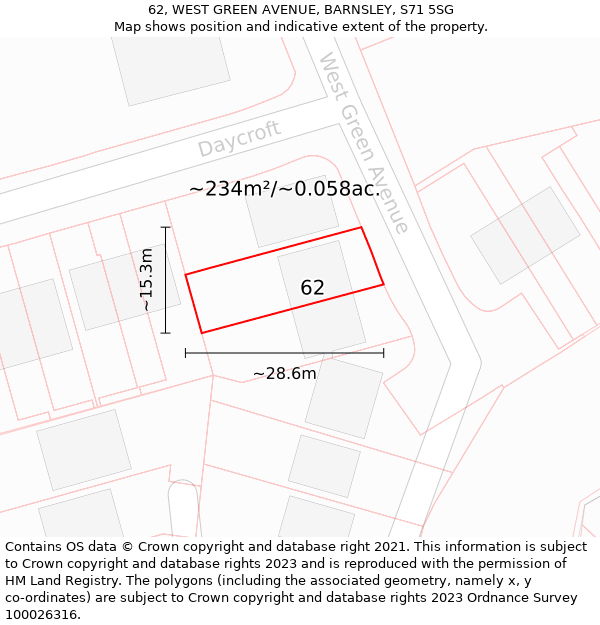 62, WEST GREEN AVENUE, BARNSLEY, S71 5SG: Plot and title map