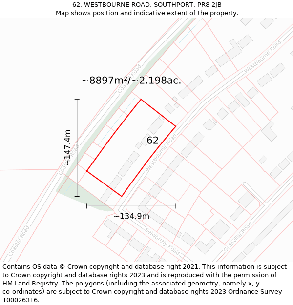 62, WESTBOURNE ROAD, SOUTHPORT, PR8 2JB: Plot and title map