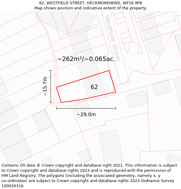 62, WESTFIELD STREET, HECKMONDWIKE, WF16 9FB: Plot and title map