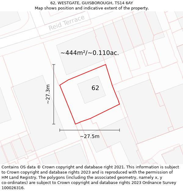 62, WESTGATE, GUISBOROUGH, TS14 6AY: Plot and title map