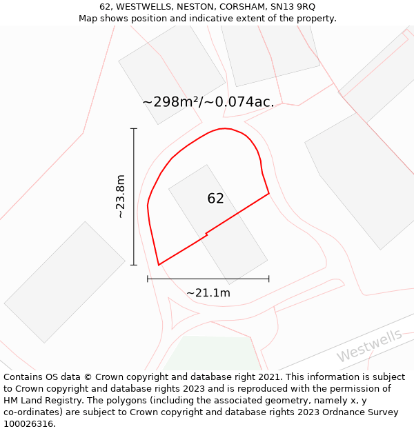 62, WESTWELLS, NESTON, CORSHAM, SN13 9RQ: Plot and title map