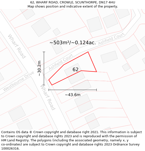 62, WHARF ROAD, CROWLE, SCUNTHORPE, DN17 4HU: Plot and title map