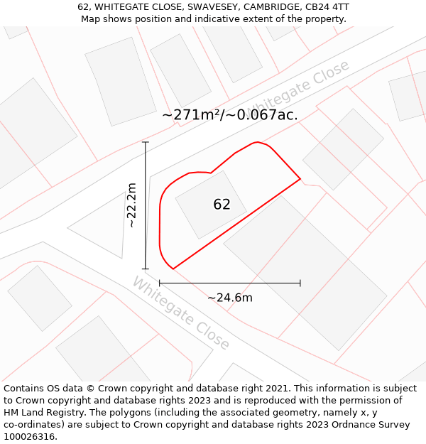 62, WHITEGATE CLOSE, SWAVESEY, CAMBRIDGE, CB24 4TT: Plot and title map