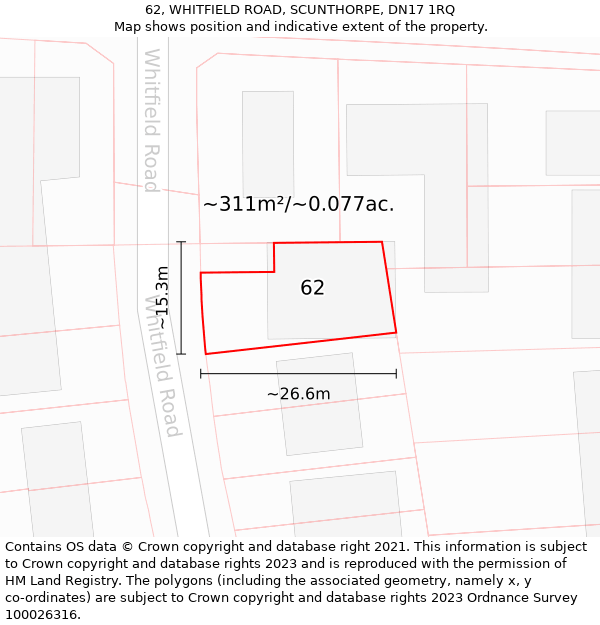 62, WHITFIELD ROAD, SCUNTHORPE, DN17 1RQ: Plot and title map