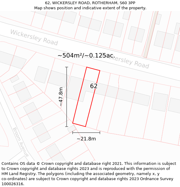 62, WICKERSLEY ROAD, ROTHERHAM, S60 3PP: Plot and title map