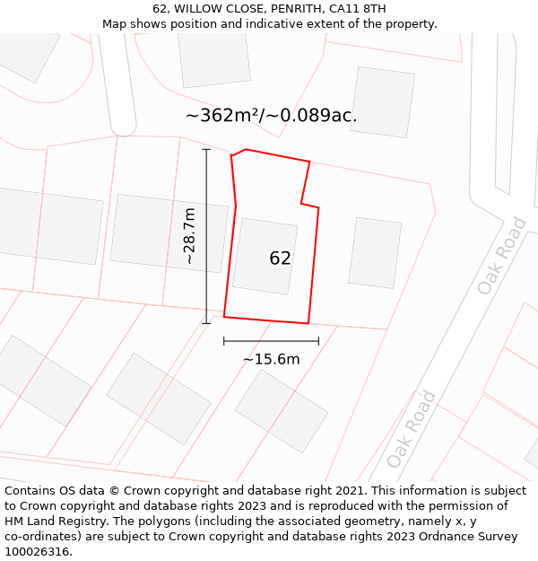 62, WILLOW CLOSE, PENRITH, CA11 8TH: Plot and title map