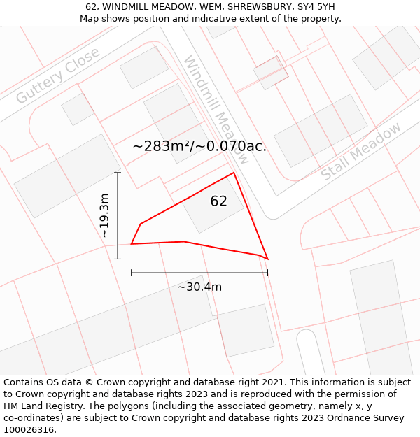 62, WINDMILL MEADOW, WEM, SHREWSBURY, SY4 5YH: Plot and title map