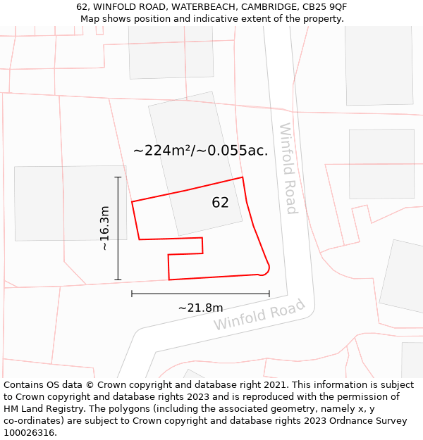 62, WINFOLD ROAD, WATERBEACH, CAMBRIDGE, CB25 9QF: Plot and title map