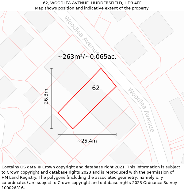 62, WOODLEA AVENUE, HUDDERSFIELD, HD3 4EF: Plot and title map