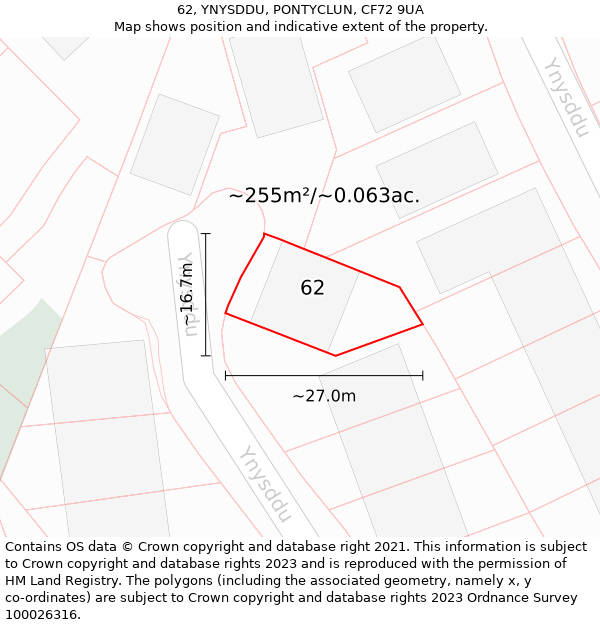 62, YNYSDDU, PONTYCLUN, CF72 9UA: Plot and title map