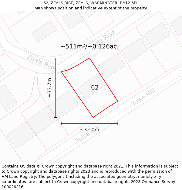 62, ZEALS RISE, ZEALS, WARMINSTER, BA12 6PL: Plot and title map