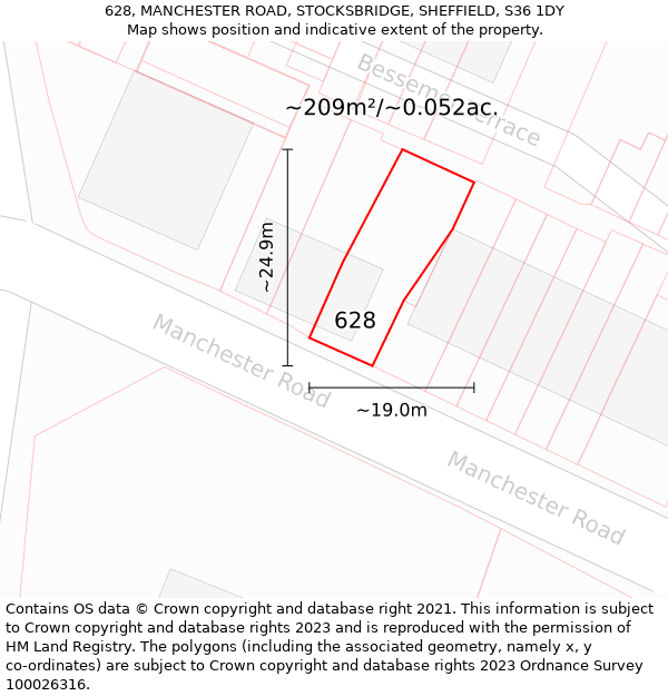 628, MANCHESTER ROAD, STOCKSBRIDGE, SHEFFIELD, S36 1DY: Plot and title map