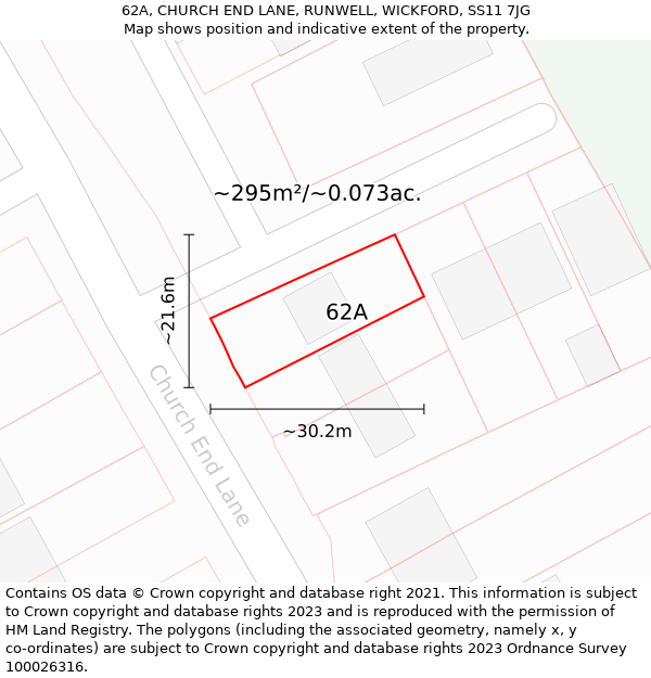 62A, CHURCH END LANE, RUNWELL, WICKFORD, SS11 7JG: Plot and title map