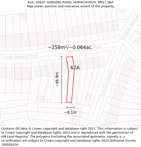 62A, GREAT GARDENS ROAD, HORNCHURCH, RM11 2BA: Plot and title map