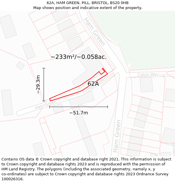 62A, HAM GREEN, PILL, BRISTOL, BS20 0HB: Plot and title map