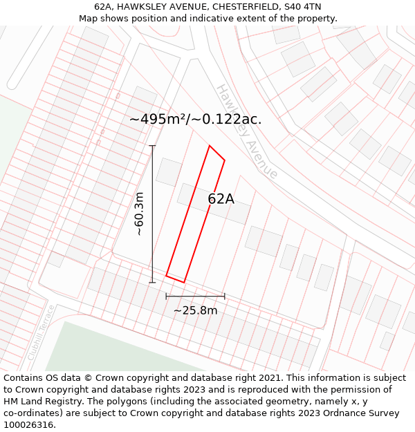 62A, HAWKSLEY AVENUE, CHESTERFIELD, S40 4TN: Plot and title map