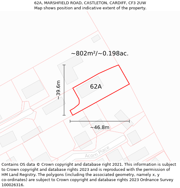 62A, MARSHFIELD ROAD, CASTLETON, CARDIFF, CF3 2UW: Plot and title map