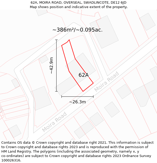 62A, MOIRA ROAD, OVERSEAL, SWADLINCOTE, DE12 6JD: Plot and title map