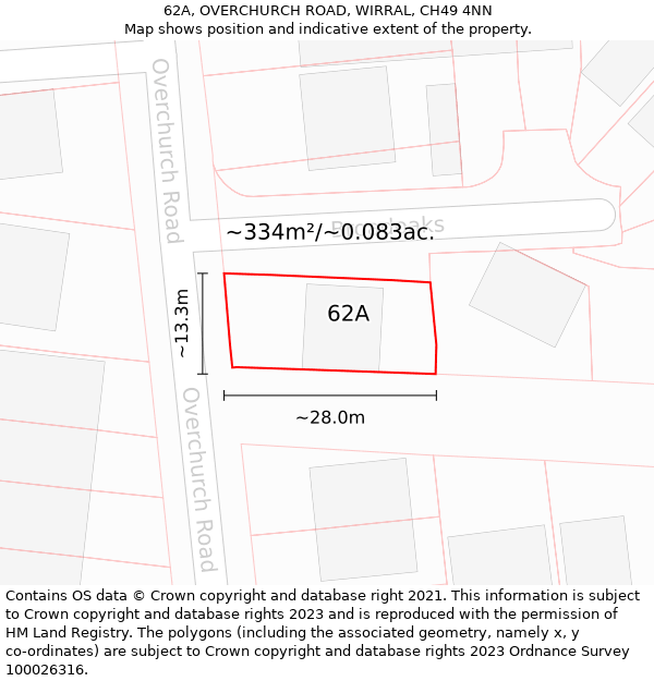 62A, OVERCHURCH ROAD, WIRRAL, CH49 4NN: Plot and title map