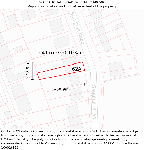 62A, SAUGHALL ROAD, WIRRAL, CH46 5NG: Plot and title map