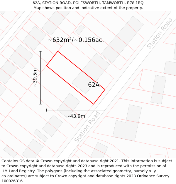 62A, STATION ROAD, POLESWORTH, TAMWORTH, B78 1BQ: Plot and title map