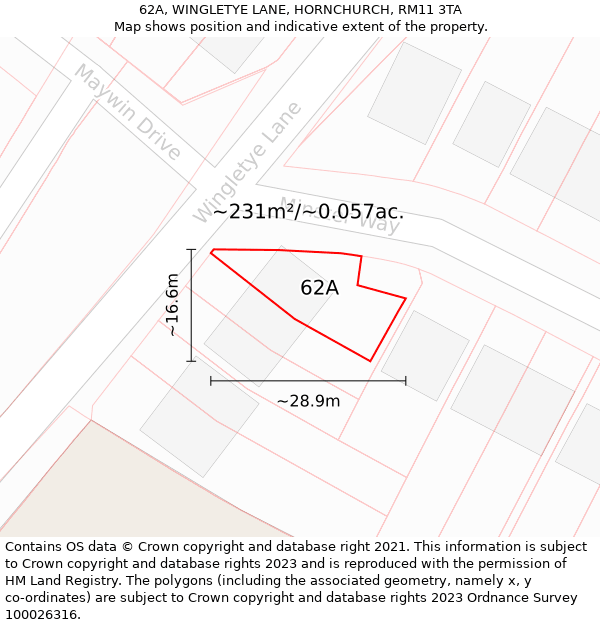 62A, WINGLETYE LANE, HORNCHURCH, RM11 3TA: Plot and title map