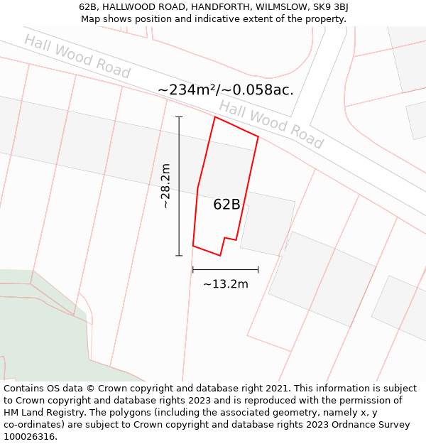 62B, HALLWOOD ROAD, HANDFORTH, WILMSLOW, SK9 3BJ: Plot and title map