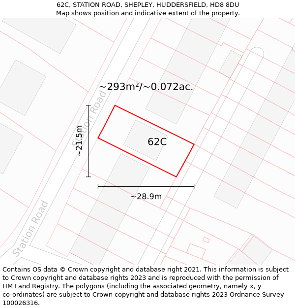 62C, STATION ROAD, SHEPLEY, HUDDERSFIELD, HD8 8DU: Plot and title map