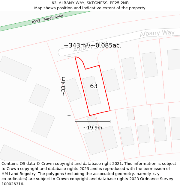 63, ALBANY WAY, SKEGNESS, PE25 2NB: Plot and title map