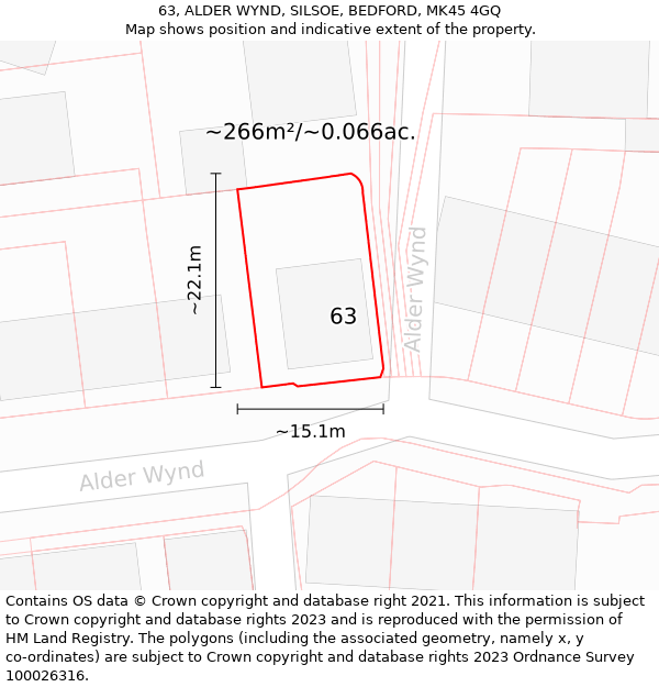 63, ALDER WYND, SILSOE, BEDFORD, MK45 4GQ: Plot and title map