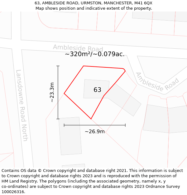 63, AMBLESIDE ROAD, URMSTON, MANCHESTER, M41 6QX: Plot and title map