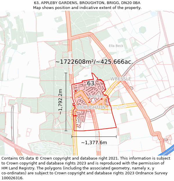 63, APPLEBY GARDENS, BROUGHTON, BRIGG, DN20 0BA: Plot and title map
