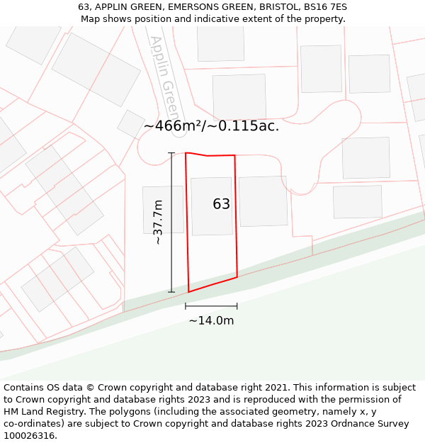 63, APPLIN GREEN, EMERSONS GREEN, BRISTOL, BS16 7ES: Plot and title map