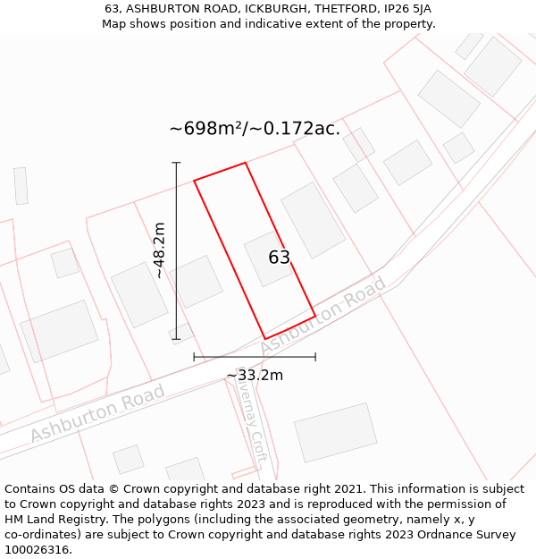 63, ASHBURTON ROAD, ICKBURGH, THETFORD, IP26 5JA: Plot and title map