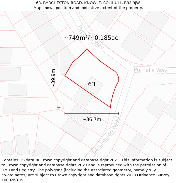 63, BARCHESTON ROAD, KNOWLE, SOLIHULL, B93 9JW: Plot and title map