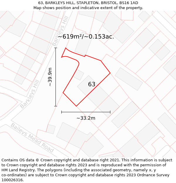 63, BARKLEYS HILL, STAPLETON, BRISTOL, BS16 1AD: Plot and title map