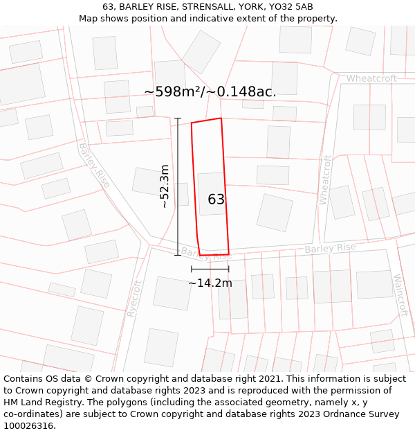 63, BARLEY RISE, STRENSALL, YORK, YO32 5AB: Plot and title map