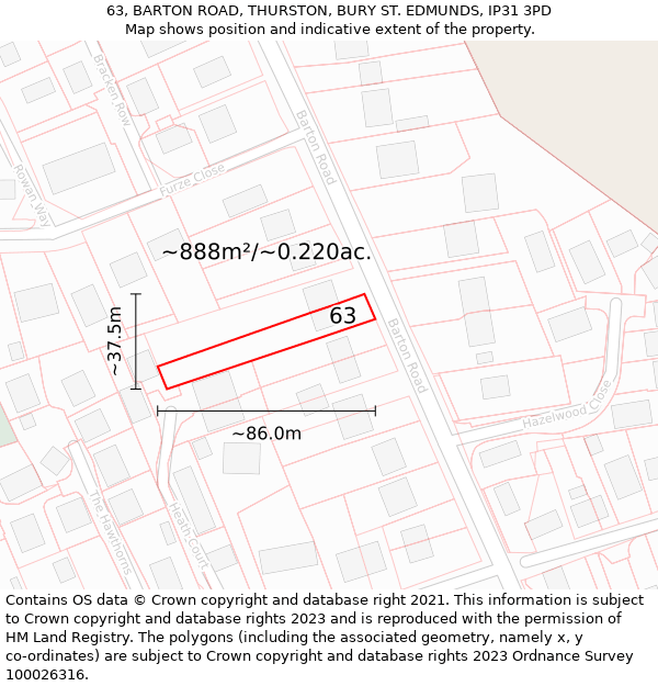 63, BARTON ROAD, THURSTON, BURY ST. EDMUNDS, IP31 3PD: Plot and title map