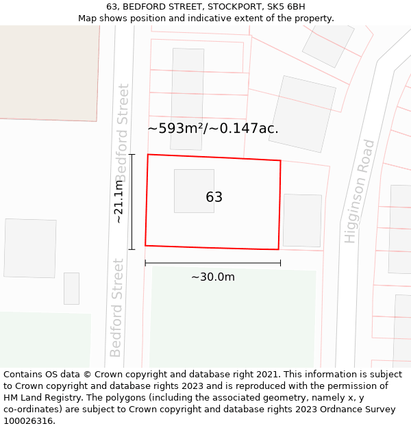 63, BEDFORD STREET, STOCKPORT, SK5 6BH: Plot and title map