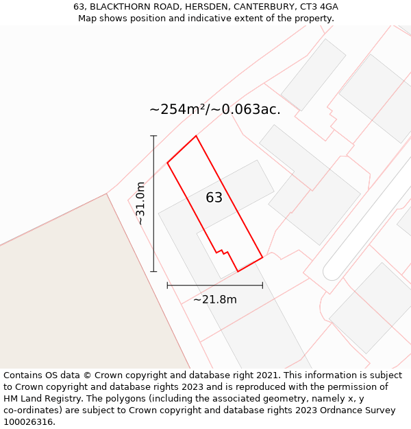 63, BLACKTHORN ROAD, HERSDEN, CANTERBURY, CT3 4GA: Plot and title map