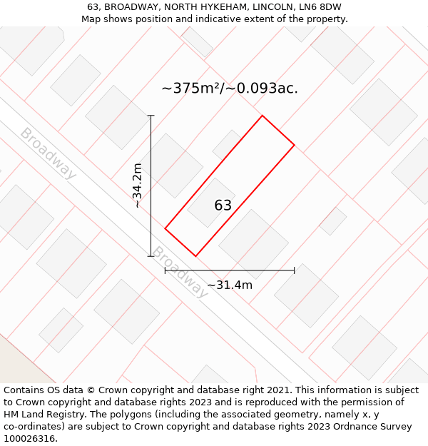 63, BROADWAY, NORTH HYKEHAM, LINCOLN, LN6 8DW: Plot and title map