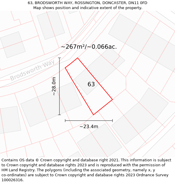 63, BRODSWORTH WAY, ROSSINGTON, DONCASTER, DN11 0FD: Plot and title map