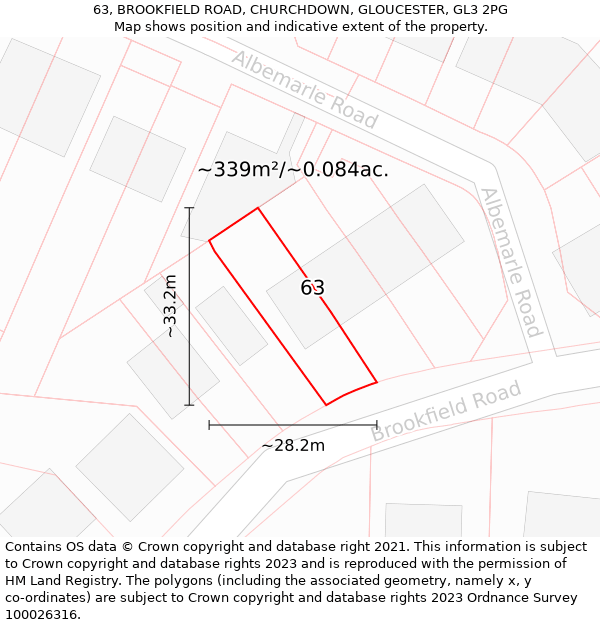 63, BROOKFIELD ROAD, CHURCHDOWN, GLOUCESTER, GL3 2PG: Plot and title map