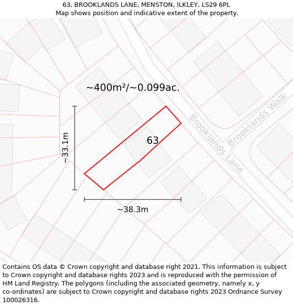 63, BROOKLANDS LANE, MENSTON, ILKLEY, LS29 6PL: Plot and title map